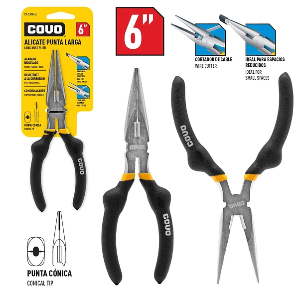 Alicate Punta Larga 6" , Blister