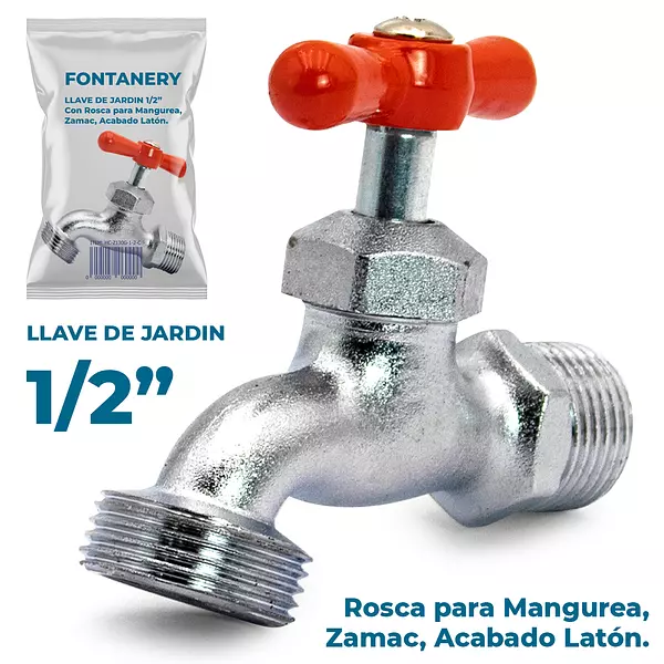 LLAVE PARA JARDIN ACABADO LATON PLATEADA 1/2"