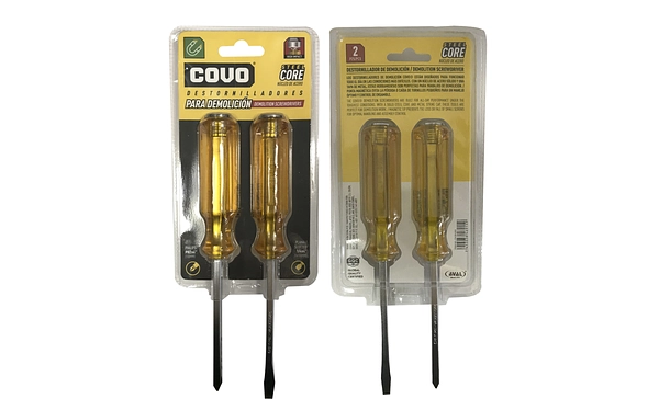 JUEGO X2 DESTORNILLADORES 4¨ DEMOLICIÓN MANGO ACETATO BLISTER PZA