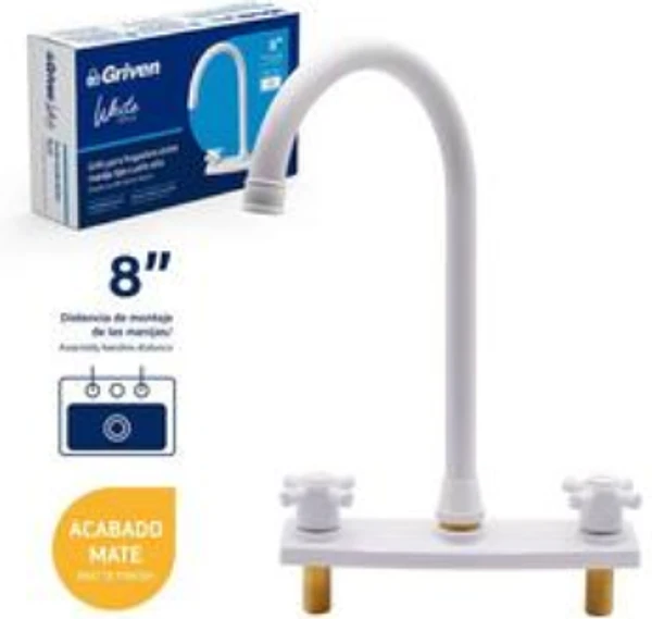 Mezclador 8" Para Fregadero Cruceta Cuello Alto Acero Inoxid