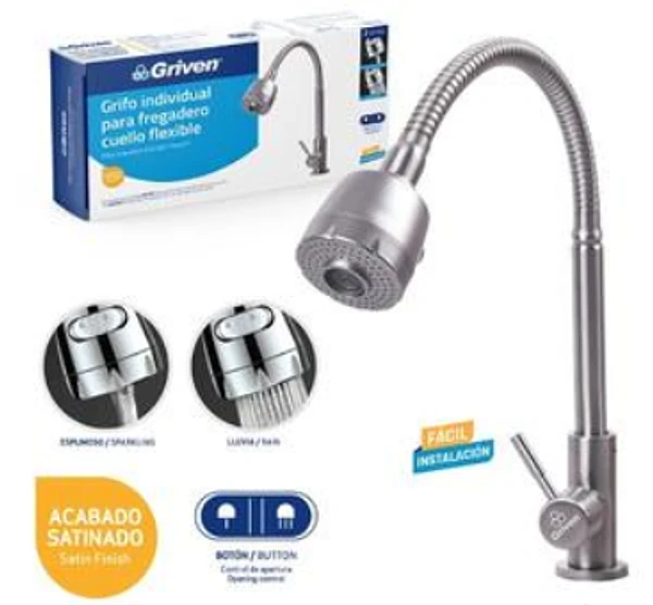 Grifo Individual P/Fregadero Cuello Flexible Acab Satín Pza