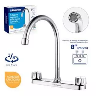 Grifo P/Fregadero Cuello Alto Doble Manija Mariposa 8" Pza