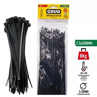 Amarre Nylon 2.5x200mm X100 Negro Bag