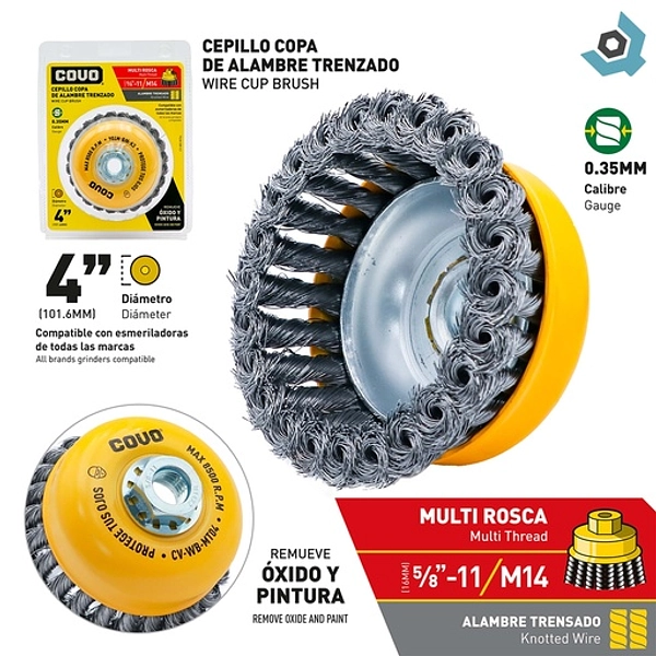 Cepillo Copa De Alambre Trenzado 5/8 Multirosca