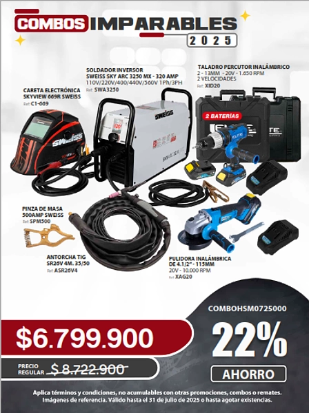 Soldador Inversor + Careta Electronica + Taladro + Pulidora.
