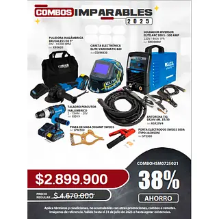 Soldador + Careta + Pulidora + Taladro Percutor Inalambrico