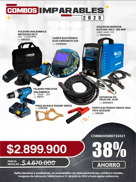 Soldador + Careta + Pulidora + Taladro Percutor Inalambrico