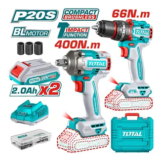 Combo 20v Taladro 1/2" 66nm + Llave De Impacto 1/2" 400nm