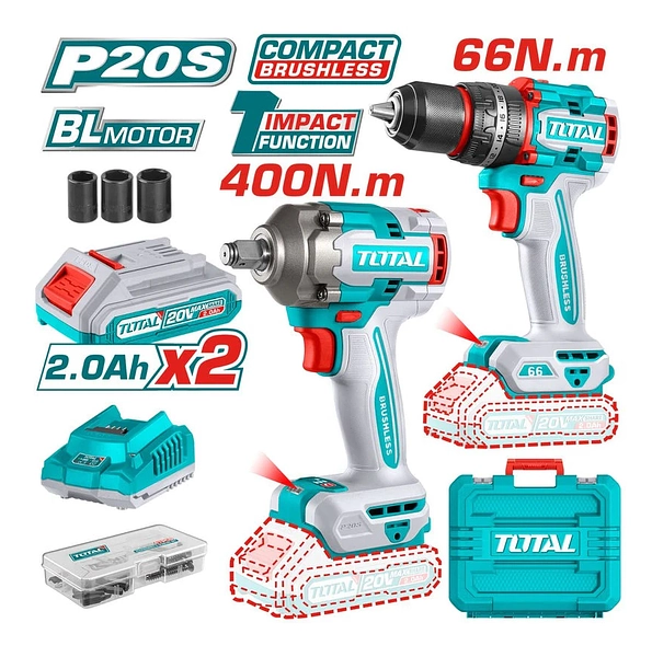 Combo 20v Taladro 1/2" 66nm + Llave De Impacto 1/2" 400nm