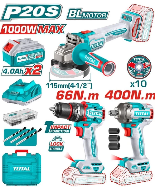 Combo Inalambrico 20v Taladro 1/2" + Pulidora +Pistola Impac