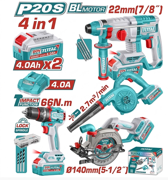 Combo Total 20v: Taladro, Rotomartillo, Sierra Y Soplador